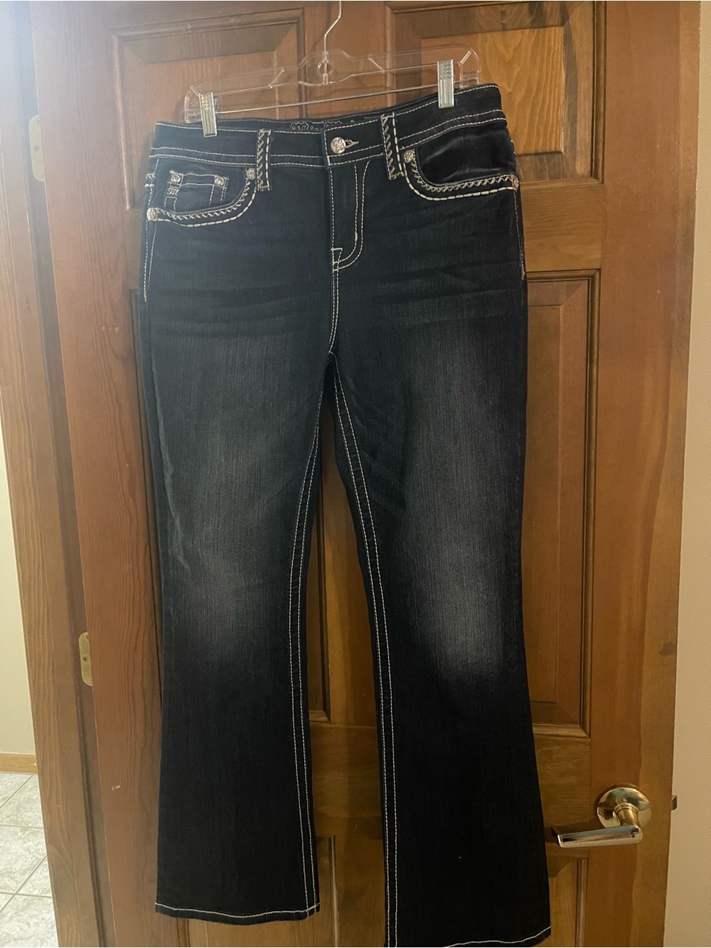 Miss Me Black Bootcut Jeans with White Stitch Accents